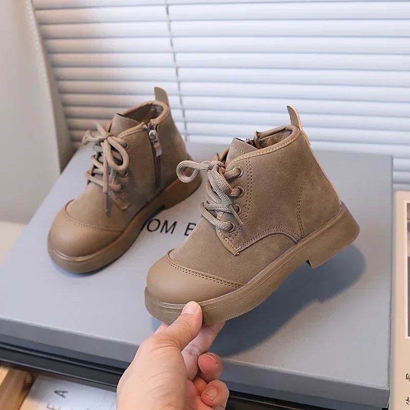 2024 New Girls Casual Shoes Non-slip Simple Children Fashion Boys Leather Boots Spring and Autumn New Kids Cotton Shoes Non-slip - Touchy Style