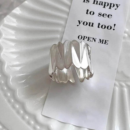 PANJBJ 925 Sterling Silve Love Heart Ring for Women Gift Wide Irregular Design Texture Adjustable Jewelry Gift Dropshipping - Touchy Style