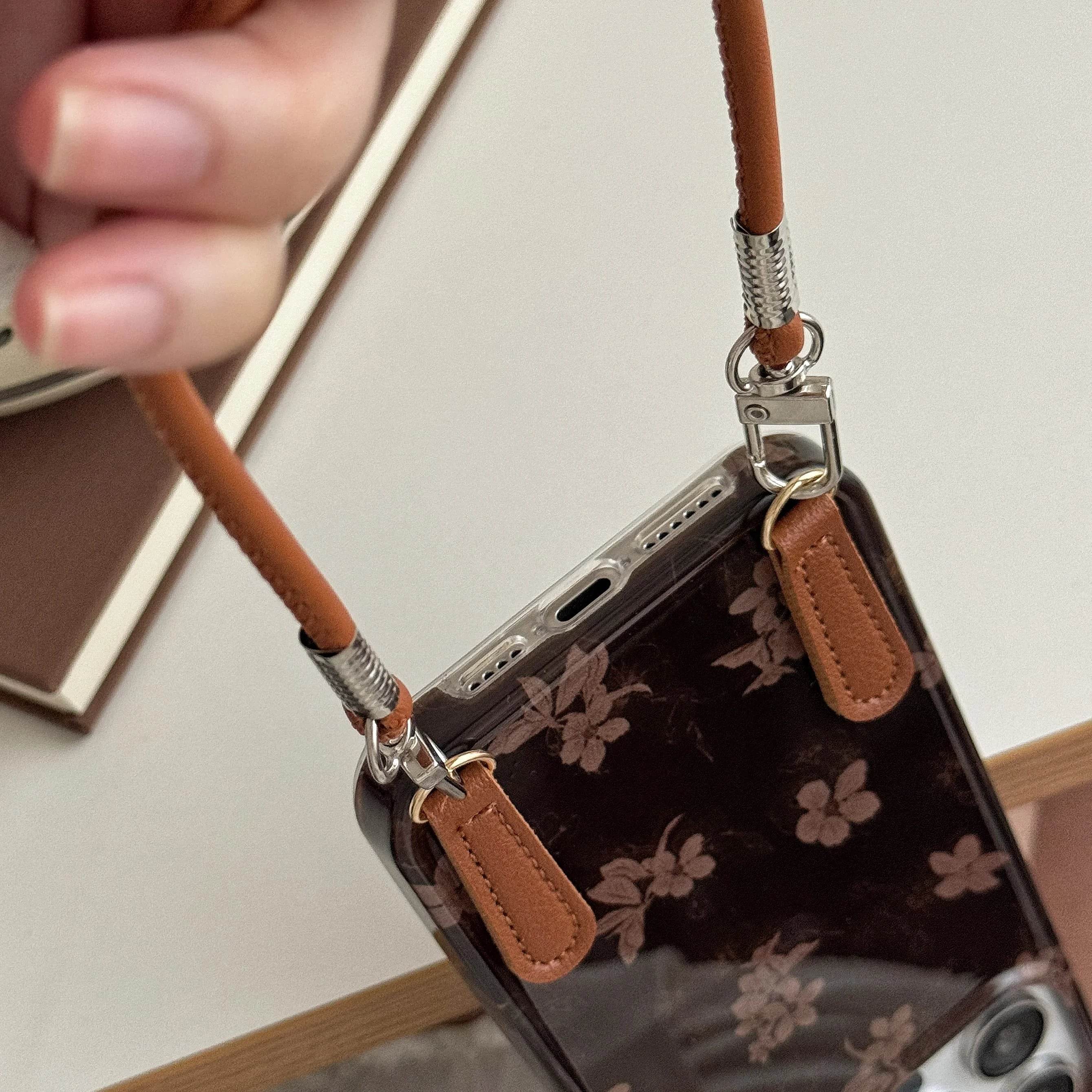 Cute Phone Cases for iPhone 16, 15, 14, 13 Pro Max - Leather Floral Prints With Leather Wrist Band - Chic Back Cover - PC2420 - Touchy Style