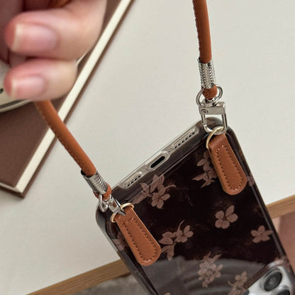Cute Phone Cases for iPhone 16, 15, 14, 13 Pro Max - Leather Floral Prints With Leather Wrist Band - Chic Back Cover - PC2420 - Touchy Style