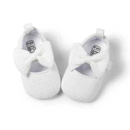 KIDSUN Baby Shoes Newborn Girl Princess PU Toddler Shoes Bow Decor Rubber Sole Anti-Slip First Walker Shoes 0-18M - Touchy Style