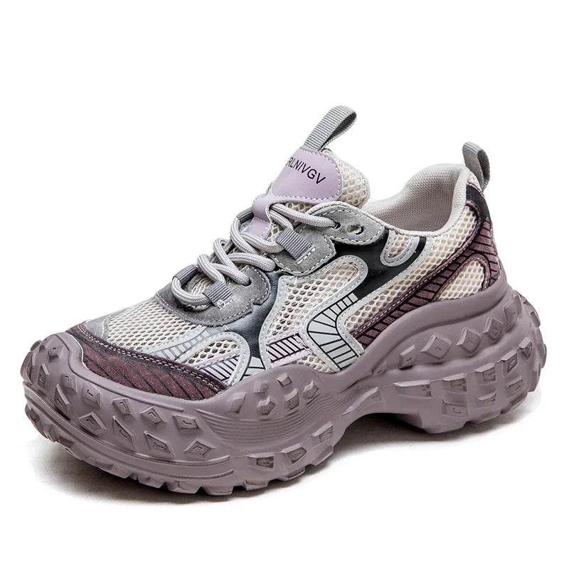 Genuine Leather Shoes Women Sneakers Lace-up Retro Mixed Colors New Spring Handmade Concise Platform Sneakers - Touchy Style
