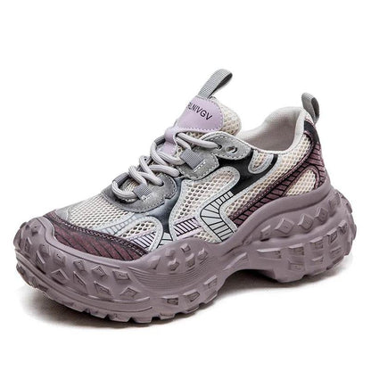 Genuine Leather Shoes Women Sneakers Lace-up Retro Mixed Colors New Spring Handmade Concise Platform Sneakers - Touchy Style
