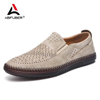 New Handmade Leather Men Shoes Design Fashion Sneakers Slip On Loafers Summer Breathable Casual Shoes Men Driving Flat - Touchy Style