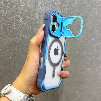 Lens Protection Bracket Magnetic Armor Case for iPhone 16 12 13 14 15 Pro Max Plus 11 Magsafe Charge With Wristband Phone Cover - Touchy Style