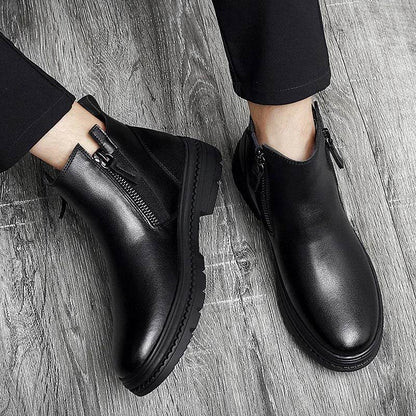 Classic Side Zipper Mens Leather Boots Autumn Winter Male Ankle Boots Comfy Non-Slip Motorcycle Boots Warm Winter Shoes for Men - Touchy Style