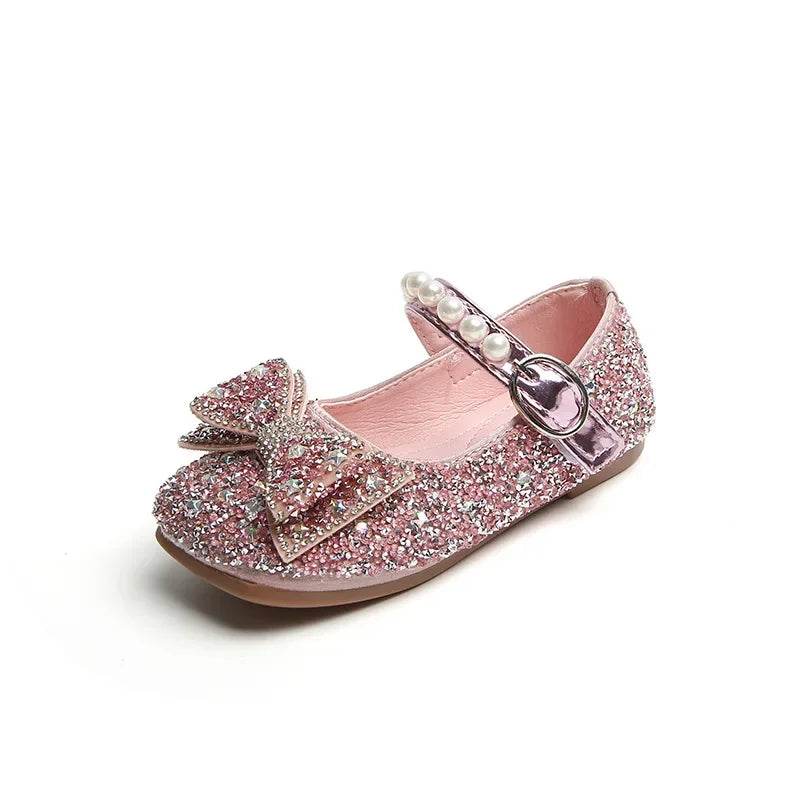 Fashion Little Girl Runway Performance Catwalk Shoes Student Wedding Party Rhinestone Sparkling Princess Leather Shoes F12302 - Touchy Style