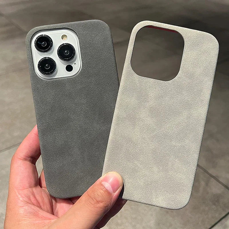 Phone Case For iPhone 16 15 14 13 12 11 Pro Max Plus Suede Leather Cases Matte Silicone Soft Shockproof Cover Fashion