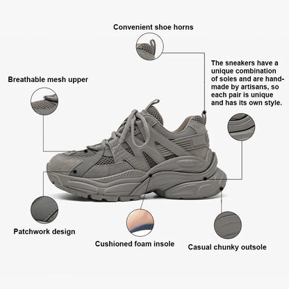 BeauToday Platform Sneakers Women Mesh Solid Color Breathable Trainers Lace-up Round Toe Thick Sole Ladies Shoes Handmade 29462