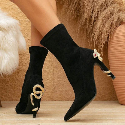 Eilyken Crystal Rhinestone Black Thin Heels Shoes Ankle Boots Women Pointed Toe Strap Zapatos De Mujer - Touchy Style