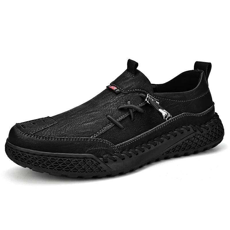 Fashion Leather Men Casual Shoes Hand-stitching Soft Mens Loafers Comfy Moccasins Breathable Slip on Driving Shoes Treking Flats - Touchy Style