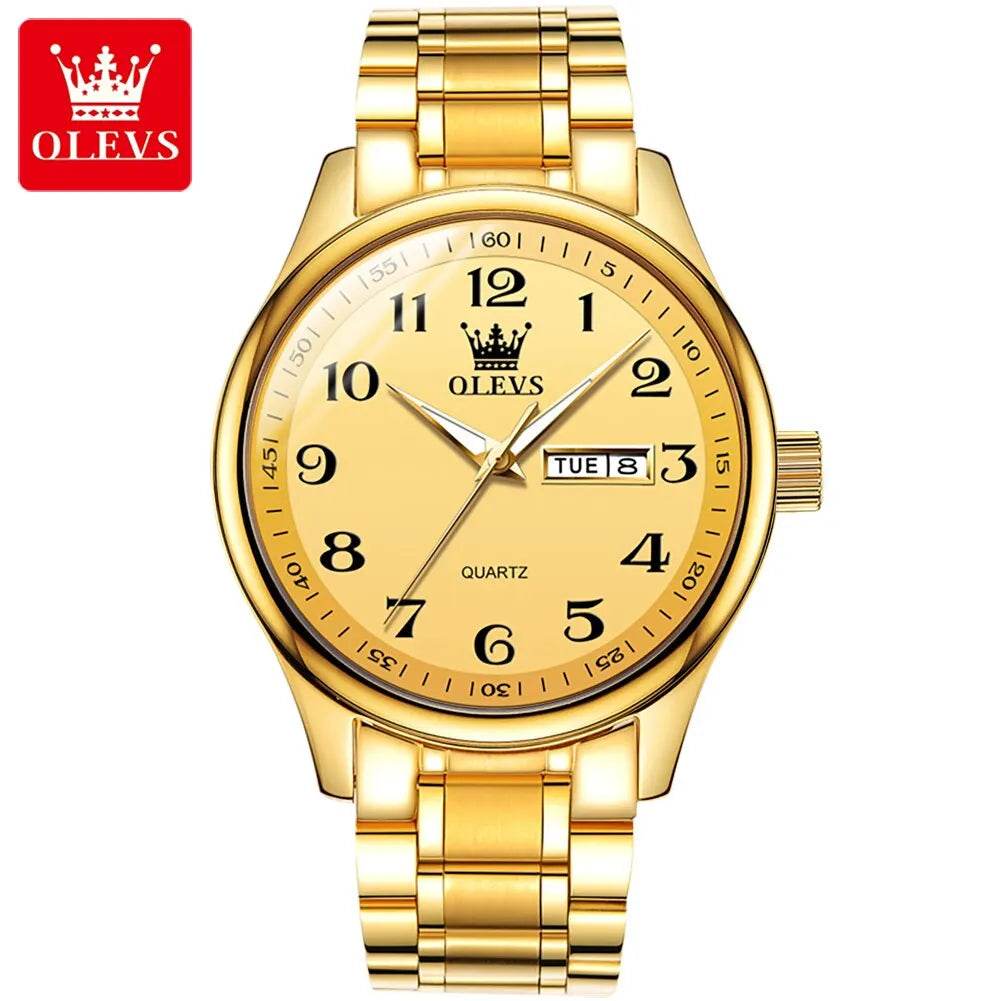 OLEVS Classic Bussiness Quartz Watch for Men Digital Dial Date Week Display Clock Luminous Waterproof Man Gold Wristwatches - Touchy Style