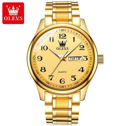 OLEVS Classic Bussiness Quartz Watch for Men Digital Dial Date Week Display Clock Luminous Waterproof Man Gold Wristwatches - Touchy Style