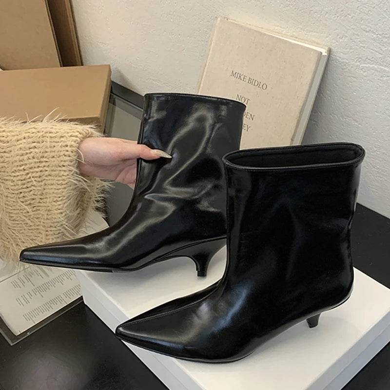 Winter New Fashion Ankle Short Boots Women Pointed Toe Elegant Thin Low Heel Dress Ladies Pumps Shoes - Touchy Style