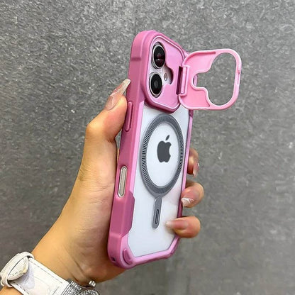 Lens Protection Bracket Magnetic Armor Case for iPhone 16 12 13 14 15 Pro Max Plus 11 Magsafe Charge With Wristband Phone Cover - Touchy Style