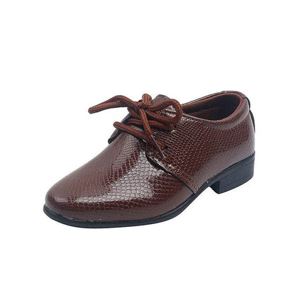 Child Boys Black Leather Shoes Britain Style for Party Wedding Low-heeled Lace-up Kids Fashion Student School Performance Shoes - Touchy Style