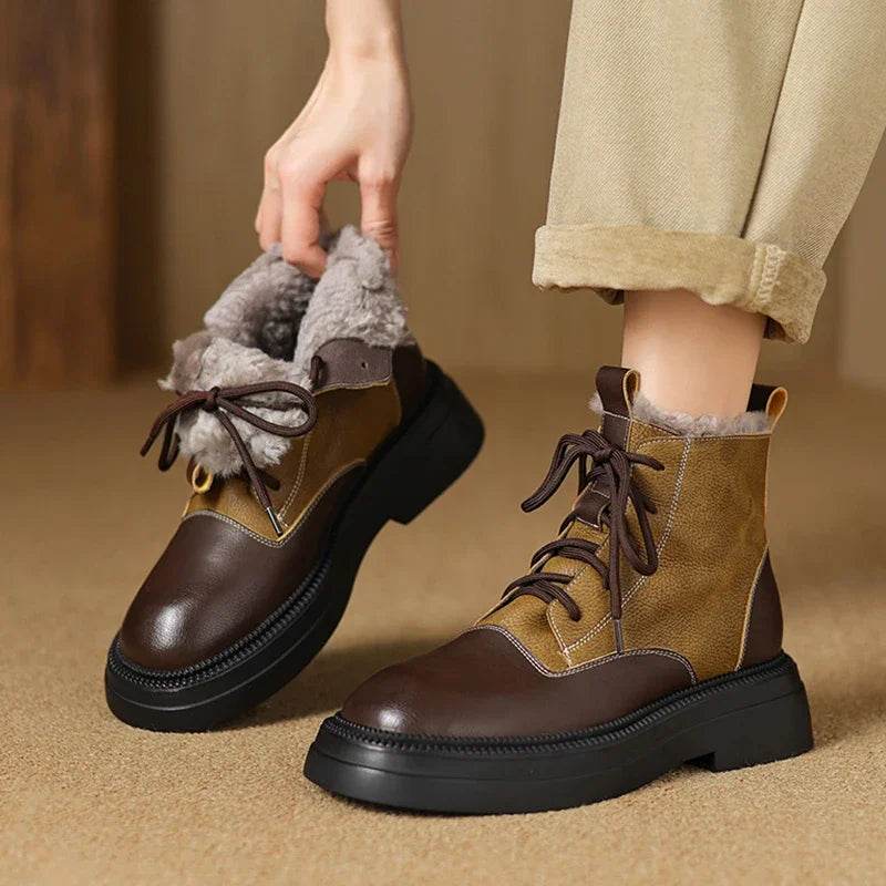 JOZHAMTA Size 34-40 Snow Boots For Women Real Leather Plush Fur Thick Heels Shoes Winter 2025 Platform Warm Furry Ankle Boots - Touchy Style