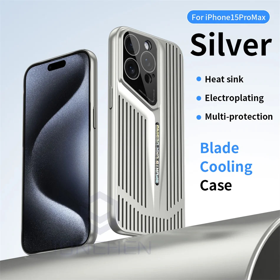 Luxury Heat Dissipation Blade Ultra thin Case For iPhone 15 14 13 12 16 Pro Max Skin Protection Fashion Shockproof Lens PC Cover