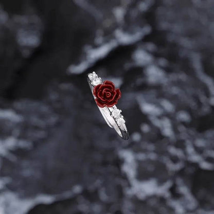 PANJBJ 925 Sterling Silver Rose Zircon Rings For Women Flower Drip Glaze Retro Design Romantic Jewelry Gift Dropshipping - Touchy Style