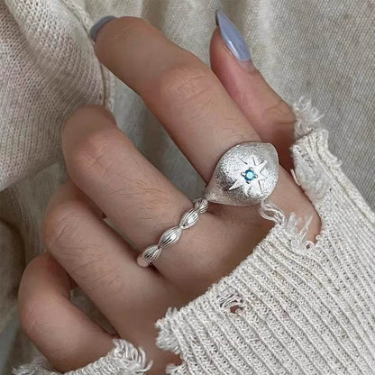 PANJBJ 925 Sterling Silve Frosting Wide Ring for Women Gift Irregular Stars Texture Design Versatile Trend Jewelry Dropshipping - Touchy Style