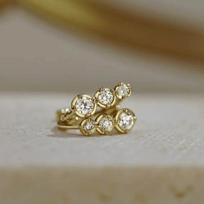 925 Sterling Silver Plated 14K Gold Gradient Size Zircon Earrings for Women French Temperament Wedding Party Jewelry Accessories - Touchy Style