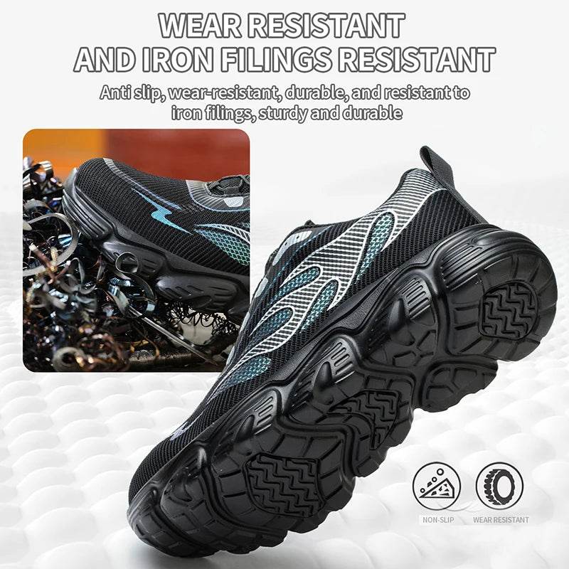 Reflective Safety Shoes Men Fashion Protective Sneakers Steel Toe Shoes Rotating Button Work Boots Men Puncture-Proof Male Shoes - Touchy Style