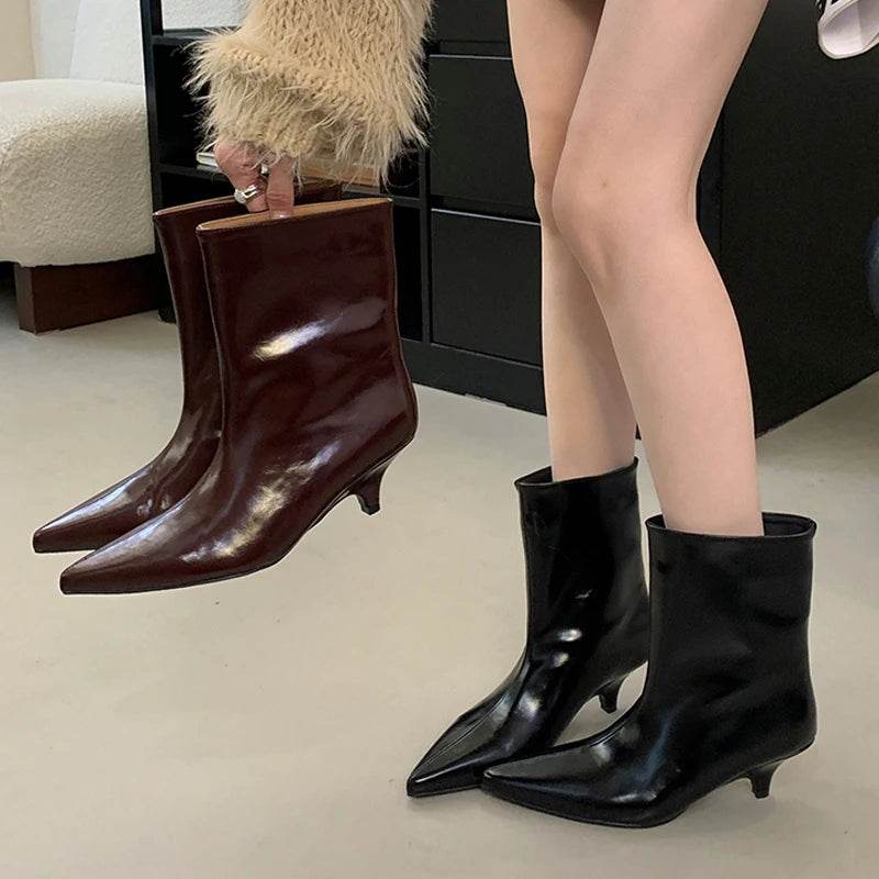 Winter New Fashion Ankle Short Boots Women Pointed Toe Elegant Thin Low Heel Dress Ladies Pumps Shoes - Touchy Style