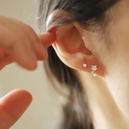 Cute Arc Size Star Zircon Pearl Stud Earrings 925 Sterling Silver 14k Gold Plated Earring for Women Temperament Simple Jewelry - Touchy Style
