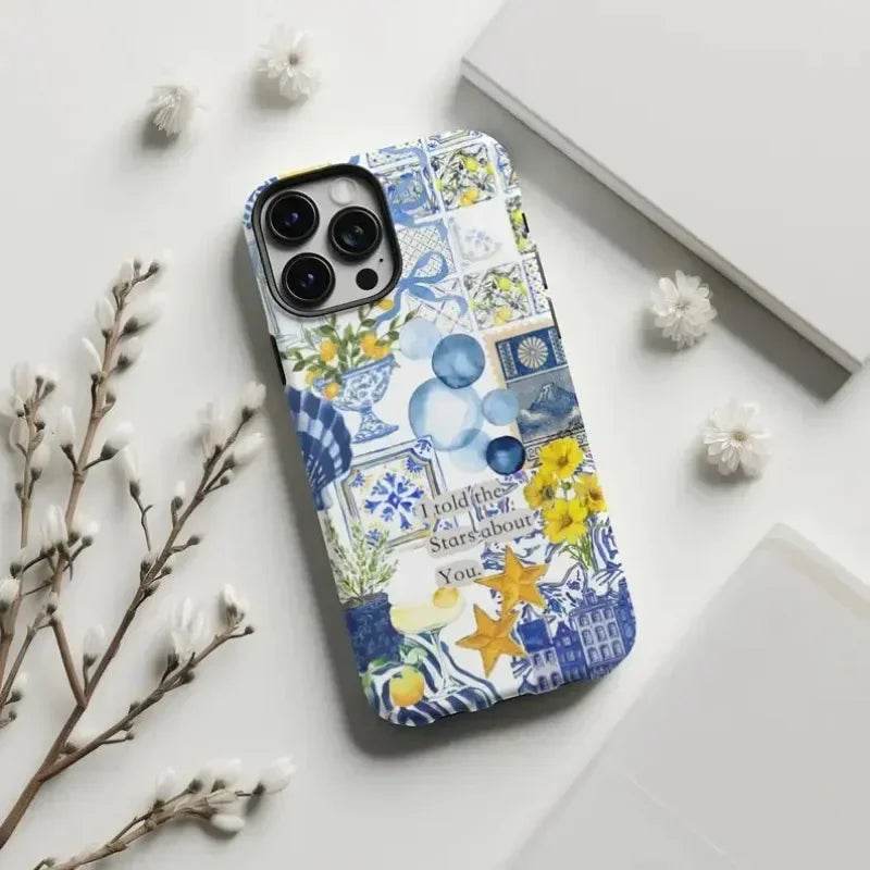 Cute Phone Cases For iPhone 15PRO MAX, 14, 13, 12, 11 PRO, 11 Plus, 15pro - Mediterranean Tile Seashell Pattern - Acrylic TPU Cover - Touchy Style