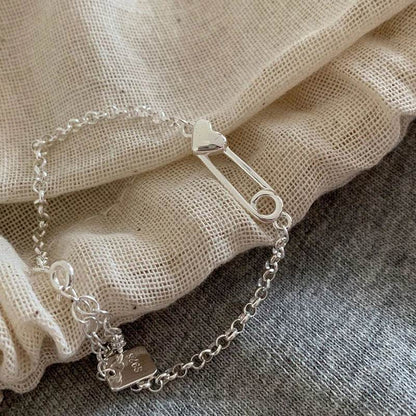 PANJBJ 925 Sterling Silver Love Heart Paper Clip Shape Bracelet for Women Irregular Design Trend Jewelry Gift Dropshipping - Touchy Style