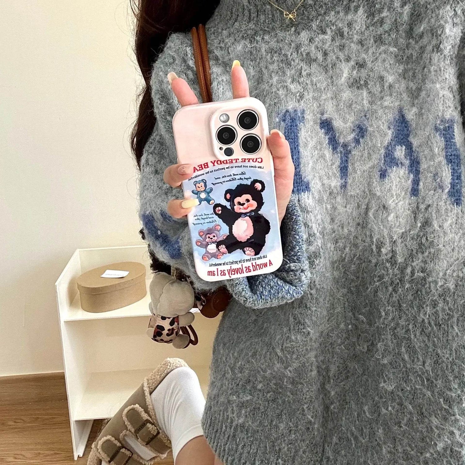 Cute Phone Cases For iPhone 16, 15, 14, 13, 12, 11 Pro Max - Plush Bear Doll Art - Cartoon Sweet Cover - CC7121 - Touchy Style