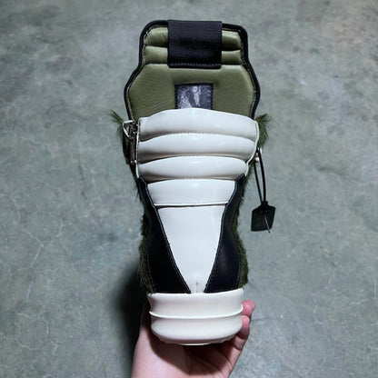 Brand Women Designer Ankle Boot Horse Fur Casual High Top Men Sneaker Leather Geobasket Army Green Zip Quality Thick-sole Shoe - Touchy Style