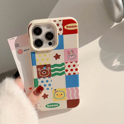 Cute Phone Cases For iPhone 16, 15, 14, 13, 12, 11 Pro Max, 16 Plus - Chocolate Bear, Pink Bunny Stripes, Dots Art - IC1440 - Touchy Style