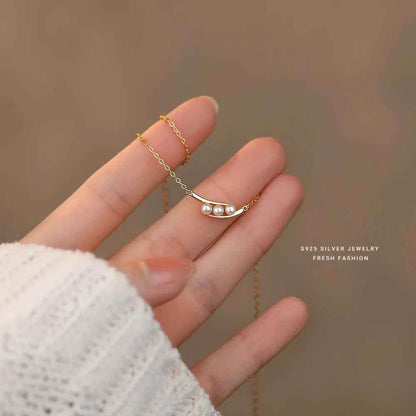 925 Sterling Silver Necklace Charm Jewelry - Geometric Pearl Pendant - xl864 - Touchy Style
