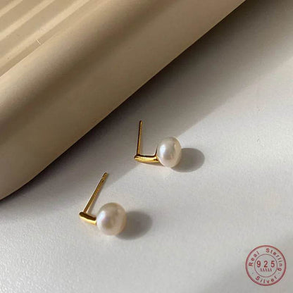 925 Sterling Silver French Exquisite Natural Freshwater Pearl Earrings for Women Temperament Wedding Party Jewelry Accessories - Touchy Style