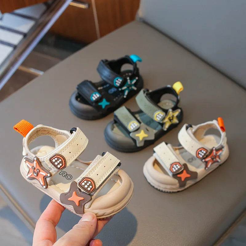 Children Summer Beach Sandals 2024 Super Cool Boys Artifical Leather Breathable Comfortable Flat Sandals Baby Soft Shoes H03272 - Touchy Style