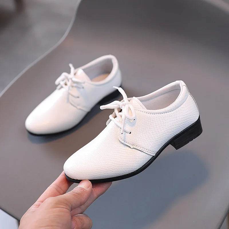 Child Boys Black Leather Shoes Britain Style for Party Wedding Low-heeled Lace-up Kids Fashion Student School Performance Shoes - Touchy Style