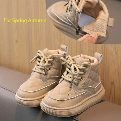 2024 Fashion Plaid Autumn Baby Girl Shoes Boys Ankle Boots Flexible Thick Bottom Children Snow Boots New Kids Winter Shoe G06253 - Touchy Style