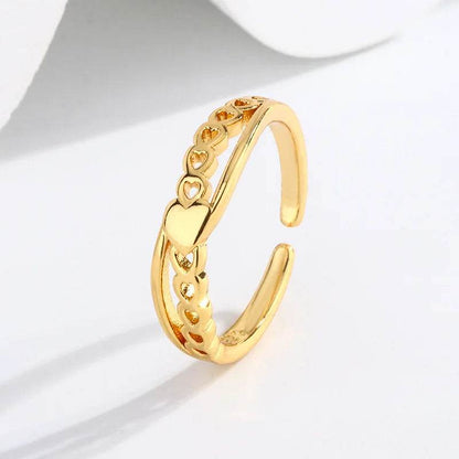 PANJBJ 925 Sterling Silver Love Heart Ring for Women Chain Overlapping Hollow Out Design Finger Jewelry Gift Dropshipping - Touchy Style
