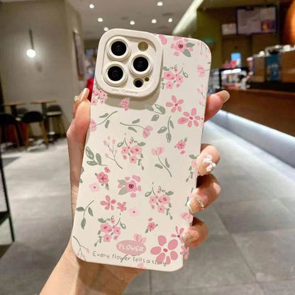 Cute Phone Cases - Flower Branch Pattern For iPhone 16, 15, 14, 13, 12, 11 Pro Max, XS, XR, 7 8 Plus - Matte Soft Silicone Bumper Cover - Touchy Style