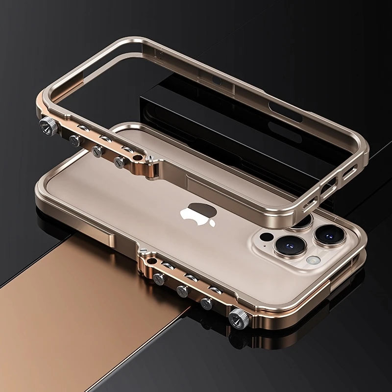 Cyberpunk Punk Mechanical Phone Frame Case For iPhone 16 15 14 13 Pro Max Plus Aluminum Alloy Metal Shockproof Bumper Cover