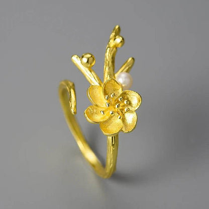 Lotus Fun Natural Pearl Adjustable Vintage Winter Blossom and Snow Flower Rings for Women Gift 925 Sterling Silver Fine Jewelry - Touchy Style