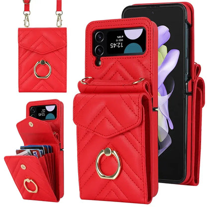 BCPC947 Cute Phone Cases for Galaxy Z Flip 5, Galaxy Z Flip 4, and Galaxy Z Flip 3 - Luxury Crossbody Leather Wallet Cover