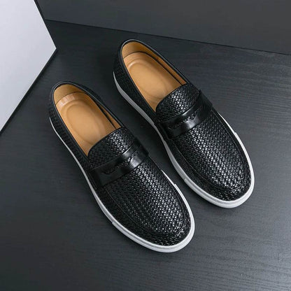 Fashion Slip On Loafers Men Shoes Board Soft Casual Leather Shoes Men Breathable Party Weave Pattern Shoes For Man Flat Free - Touchy Style