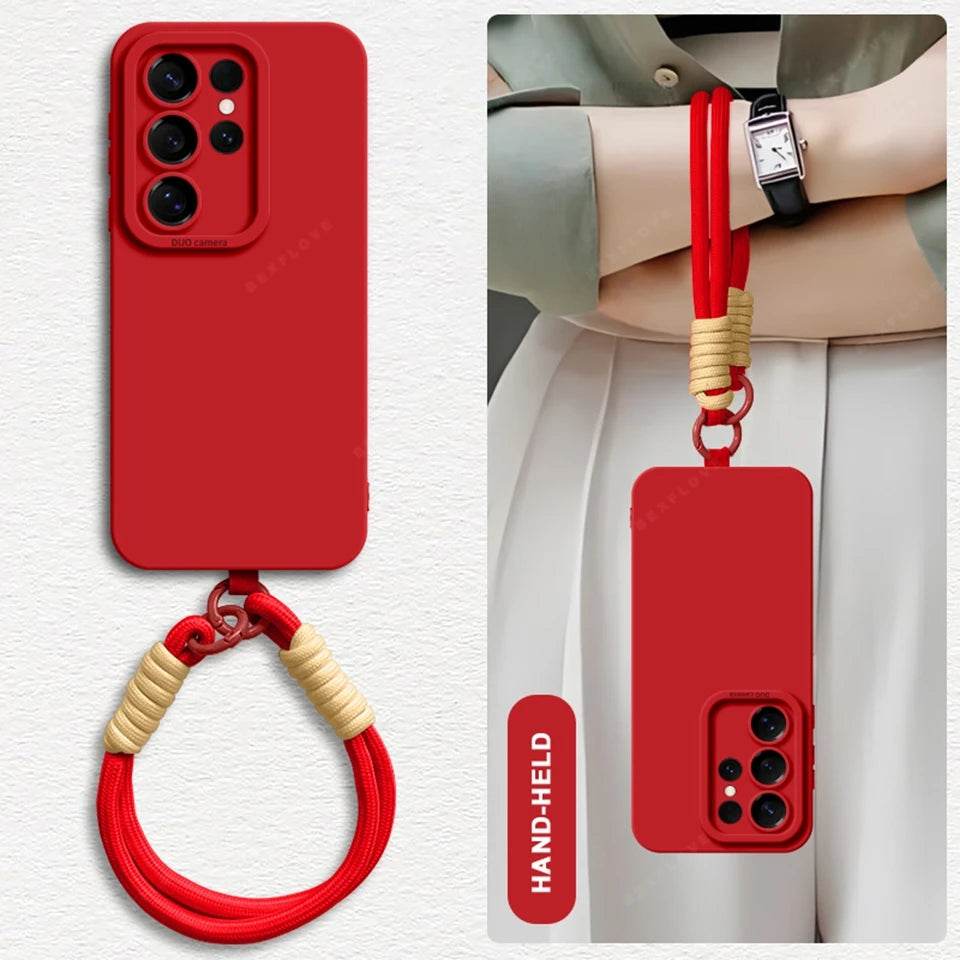 Liquid Silicone Wrist Strap Phone Case For Galaxy S24 S23 S22 S25 Ultra Plus A54 A53 A52 A55 5G Lanyard Original Cover - Touchy Style