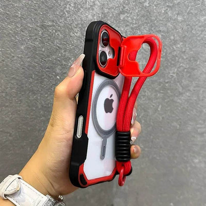 Lens Protection Bracket Magnetic Armor Case for iPhone 16 12 13 14 15 Pro Max Plus 11 Magsafe Charge With Wristband Phone Cover - Touchy Style