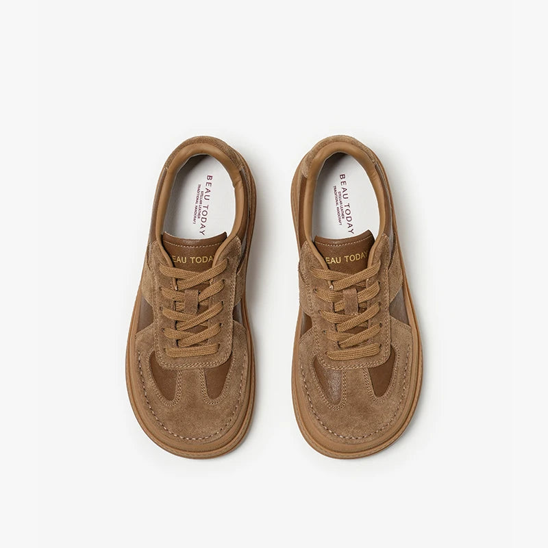BEAUTODAY Casual Sneakers Women Cow Suede Split Leather Microfiber Patchwork Shoes Lace-up Female Traniers Handmade  29768