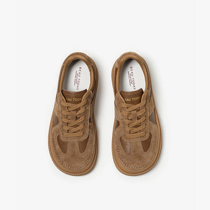 BEAUTODAY Casual Sneakers Women Cow Suede Split Leather Microfiber Patchwork Shoes Lace-up Female Traniers Handmade  29768