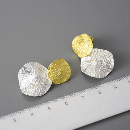 Lotus Fun Minimalism Round Vintage Double Lotus Leaves Dangle Earrings for Women Real 925 Sterling Silver Statement Fine Jewelry - Touchy Style