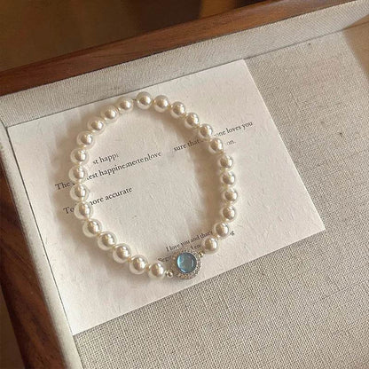 PANJBJ 925 Sterling Silver Blue Crystal Rings For Women Pearl Bead String Design Sweet Elastic Jewelry Gift Dropshipping - Touchy Style